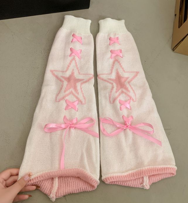 Calzini lunghi da ragazza JK con coulisse e scaldapolpacci abbinati alla sottocultura Y2K, stile Lolita_voghion.com
