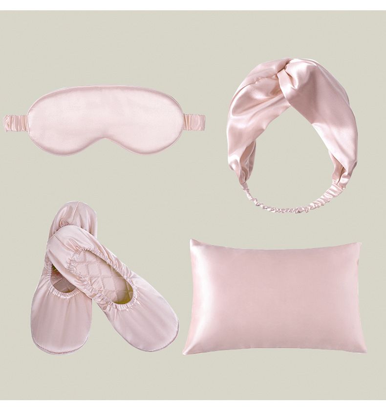Set regalo di lusso per dormire in seta - Maschera per dormire, fascia per capelli, federa e pantofole in 100% seta di gelso - Elegant Home Comfort Essentials_voghion.com