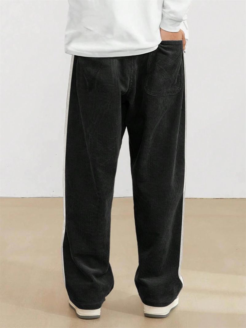 Cordhose mit Streifen für Herren – Lockere, gerade Passform, High Street Style (Schwarz, Cremeweiß, Dunkelgrau, S-XXL)_voghion.com