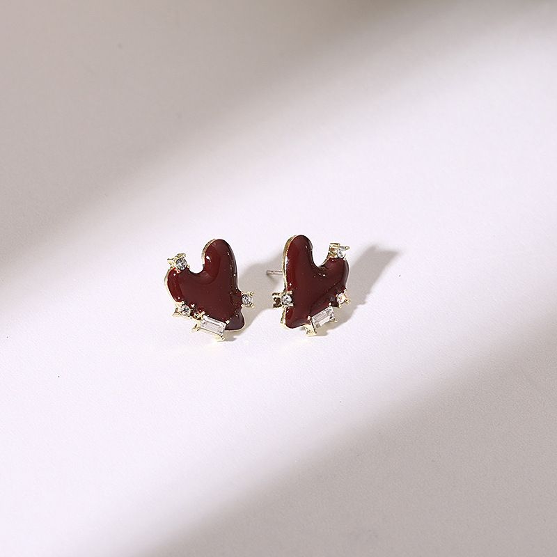 Orecchini di garofano di tendenza coreana - Cuore rosso da donna, retrò, cristallo, personalizzati, pesca, orecchini, regali di compleanno,_voghion.com