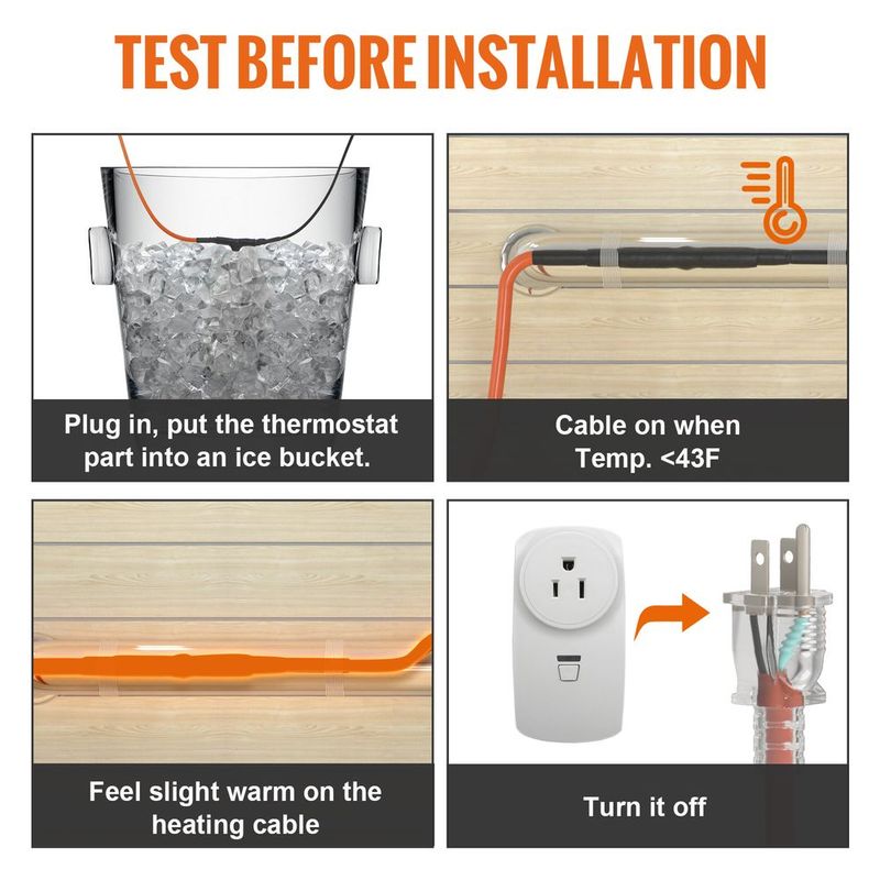 Self-Regulating Pipe Heating Cable 12FT 5W/FT Heat Tape With Thermostat_voghion.com