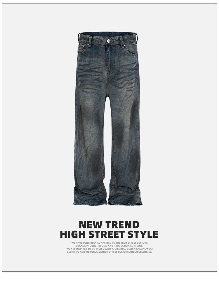 Men's Women's Washed Distressed Dyed Trousers Unisex Beggar High Street Style Bug Bite Blue Jeans_voghion.com