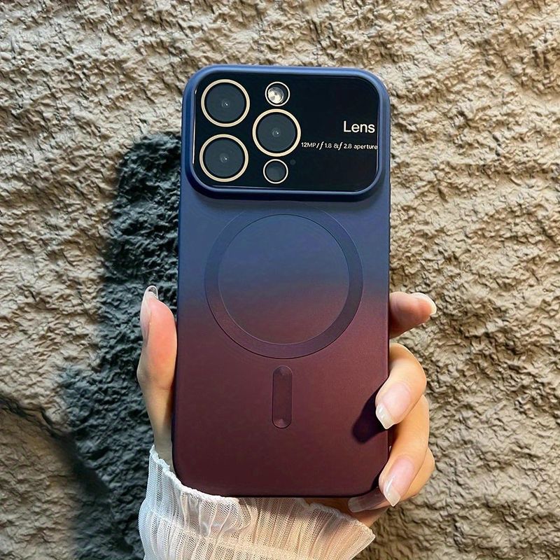 Novo estilo de luxo magnético gradiente cor telefone capa para 15 14 13 12 11 Pro Max Plus fosco 15 Pro magnético sem fio carregamento casos com protetor de lente_voghion.com