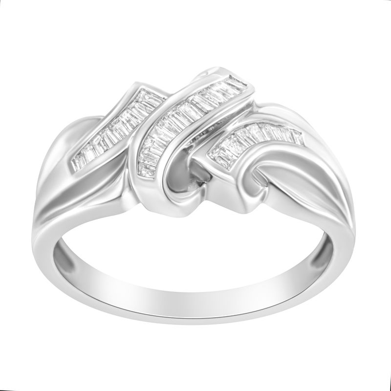 14K White Gold 1/3 Cttw Channel Set Baguette Diamond Bypass Ring Band (H-I Color, SI1-SI2 Clarity) - Ring Size 7_voghion.com