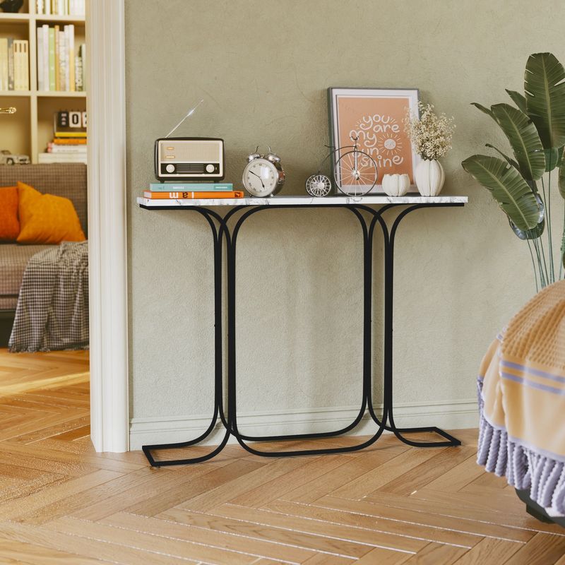 Console Table Narrow Sofa Table With Stable Metal Legs Entrance Table Home Decor Behind The Couch Table Modern Foyer Table For Living Room, Entryway, Hallway (Black)_voghion.com