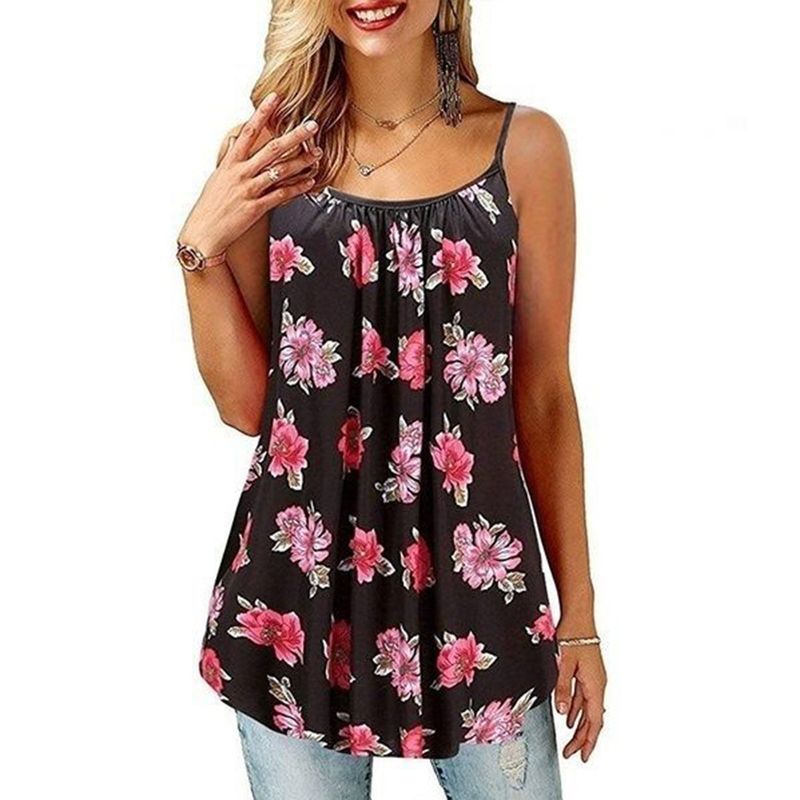 "Floral Ruffle Strap Dress - Flowy Maxi, Elastic Waist, Breathable Milk Silk & Polyester Blend (S-6XL)"_voghion.com