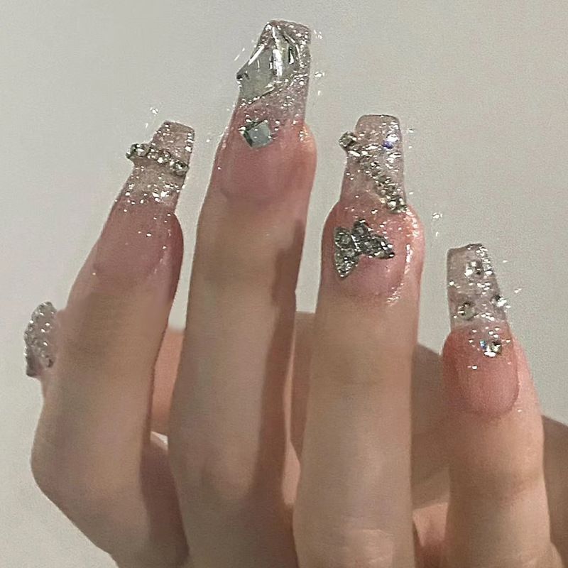 Wearing mid length Aurora Explosive Sparkling Diamond Stereoscopic Butterfly Makeup Product Nail Patch_voghion.com