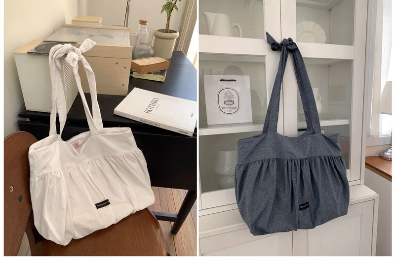 Bolso de mano de lona coreana con textura de gran capacidad y estilo dulce de la misma hermana vecina._voghion.com