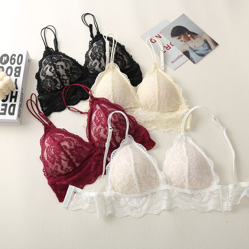 Conjunto de sujetador con aros y copa triangular fina con espalda descubierta y encaje para mujer_voghion.com