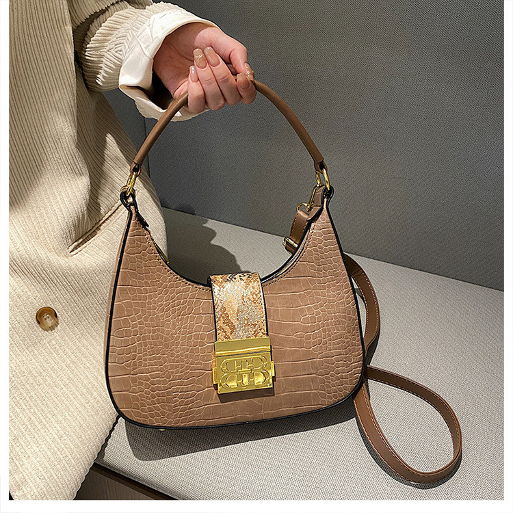 Cross-border women's bag 2023 new simple fashion shoulder bag retro crocodile pattern ladies underarm Messenger bag bags_voghion.com