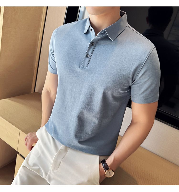 Polo à manches courtes pour homme, nouveauté spéciale été, en coton, confortable, petit revers, non marquant, pressage, version coréenne, coupe ajustée, Paul_voghion.com