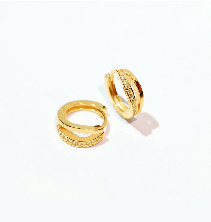 silver hollow-out double-layer diamond ear buckle women's small simple earrings niche design temperament_voghion.com