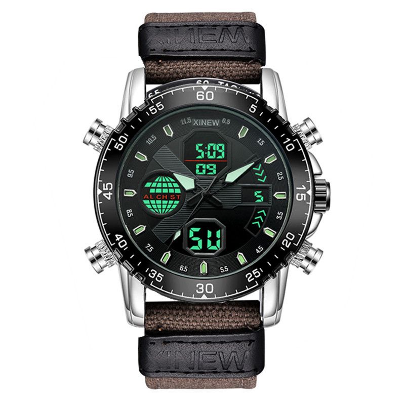Men's Digital Analog Sports Watch With Nylon Strap - Dual Display, Multifunction, Lightweight & Durable For Outdoor Activities_voghion.com