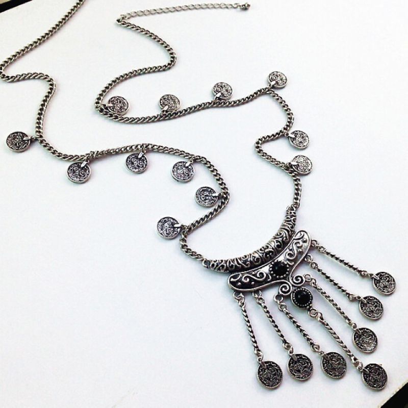 Collier décoratif à chaîne longue pour pull Fashion Frontier, bijou en forme de pièce de monnaie, style personnalisé_voghion.com