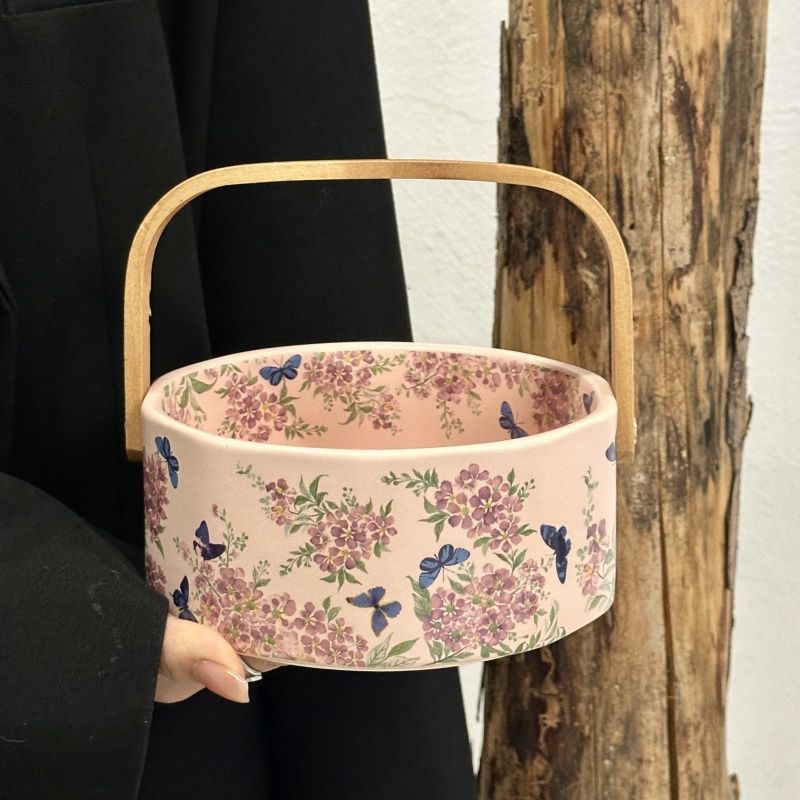 Ziwei Flower - Tavolino da caffè in ceramica portatile, piatto da dessert, cestino portaoggetti per frutta secca, regalo_voghion.com