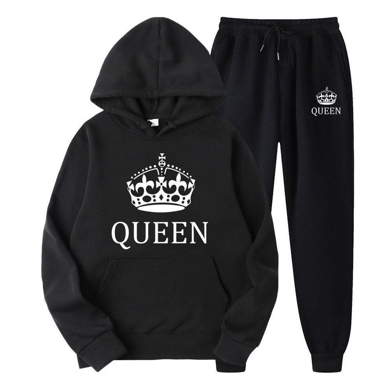 Paar-Kapuzenpullover-Set für Männer und Frauen, lässige, lockere Langarm-Sportbekleidung, Fleece-Hoodie und Jogginghose_voghion.com