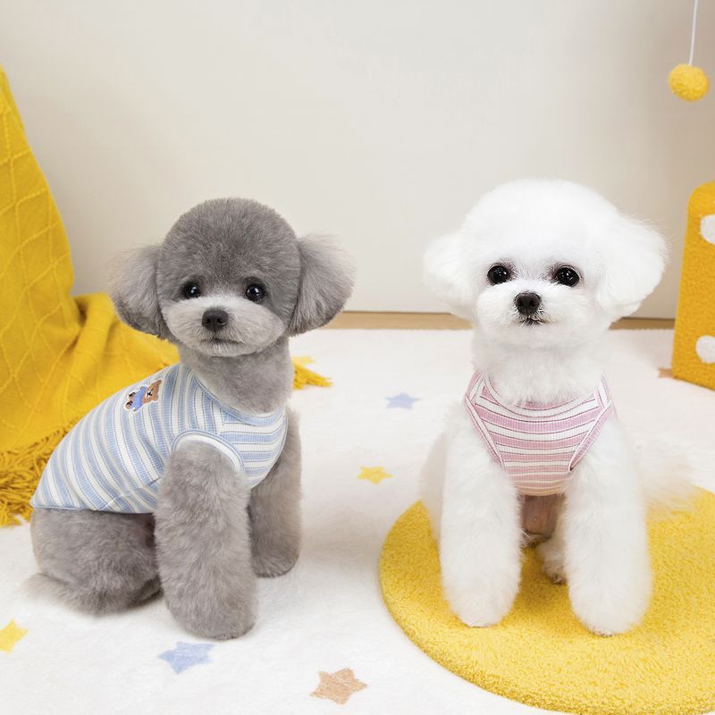 Cat Clothes Dog Spring Summer Clothing Pet Supplies 25 Striped Vest Embroidered Bear_voghion.com