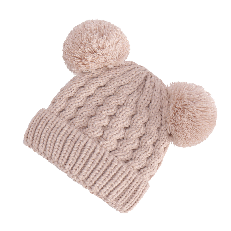 Cappello per bambini con doppia palla in filato acrilico twist in tinta unita per abbigliamento per bambini_voghion.com