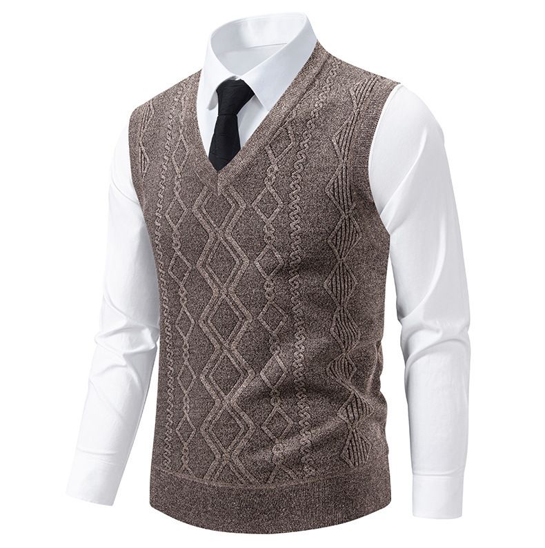 Herrenbekleidung Slim Fit Jacquard Pullover Weste Herren Slim Fit V-Ausschnitt Jacquard Pullover Weste, Strickpullover Ärmelloses Oberteil für Freizeitkleidung (L, XL, XXL)_voghion.com