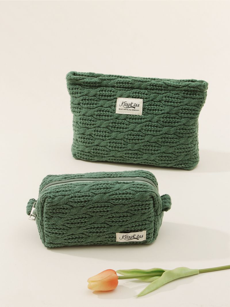 Bolsa de maquillaje de punto: bolso de muñeca pequeño y espacioso (estilo universitario para viajes y la escuela)_voghion.com