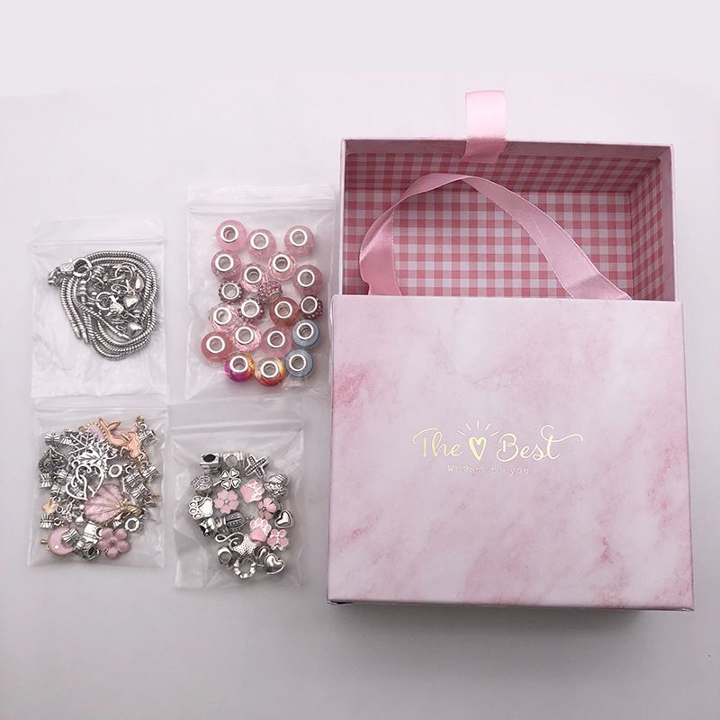 Pink gift box set 7 colors hot selling children's DIY handmade crystal bracelet jewelry female gift bracelet_voghion.com