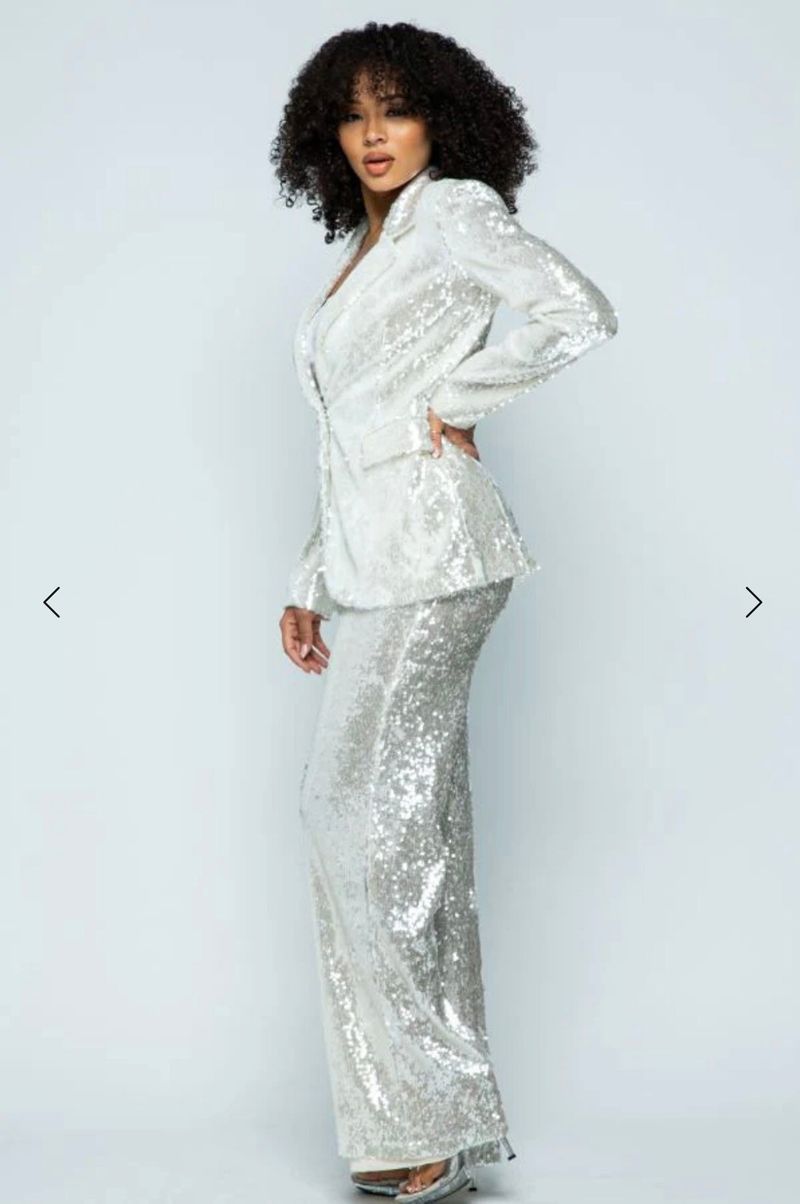 Damenbekleidung Langärmliger Jumpsuit mit V-Ausschnitt und Pailletten, zweiteiliger Anzug_voghion.com