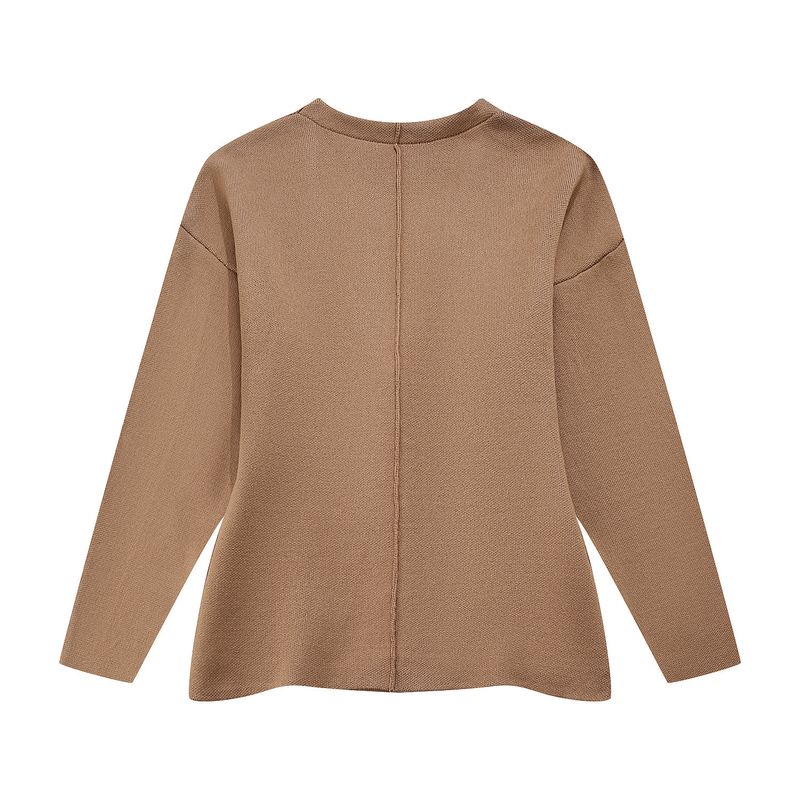 Conjunto de suéter e minissaia de malha para outono e inverno - roupa casual elegante para escritório com mangas compridas e combinação de cores puras_voghion.com