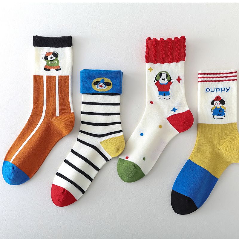 2025 New Spring Zhongtong Socks Cartoon Bright Color High-top Striped Socks Color Matching Popular Stockings Zhuji Wholesale_voghion.com