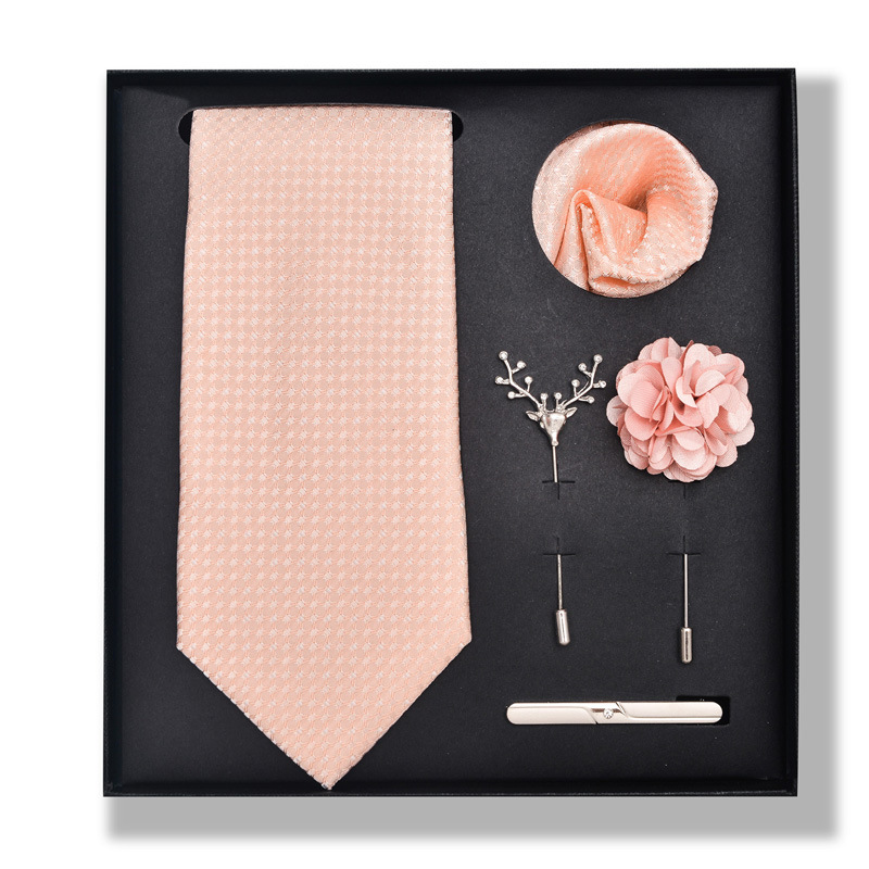 Set da uomo alla moda in tinta unita a righe con anacardi, confezione regalo da 6 pezzi, set con corsetto con fermacravatta e sciarpa quadrata_voghion.com
