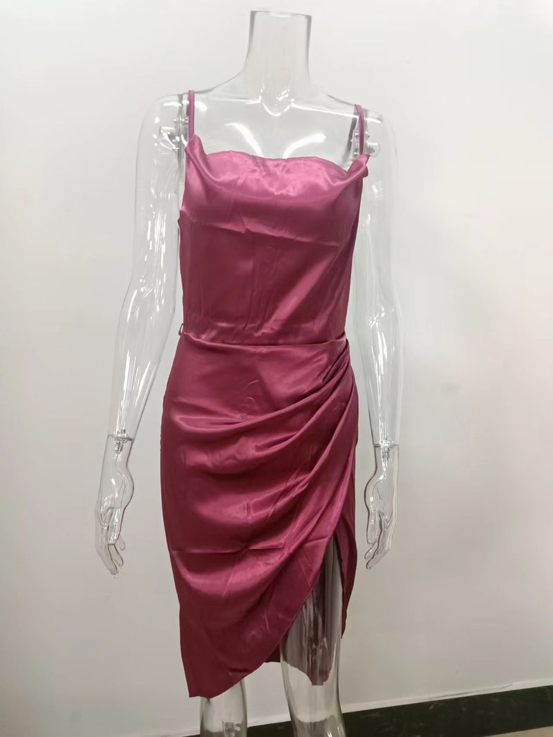 Women's sexy suspender slit skirt 2023 fashion sexy slit satin dress_voghion.com