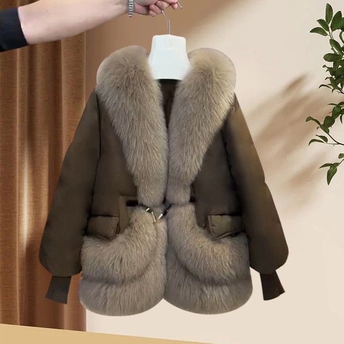 Damenbekleidung Dicker warmer Baumwollmantel Lose Mode Großer Pelzkragen_voghion.com