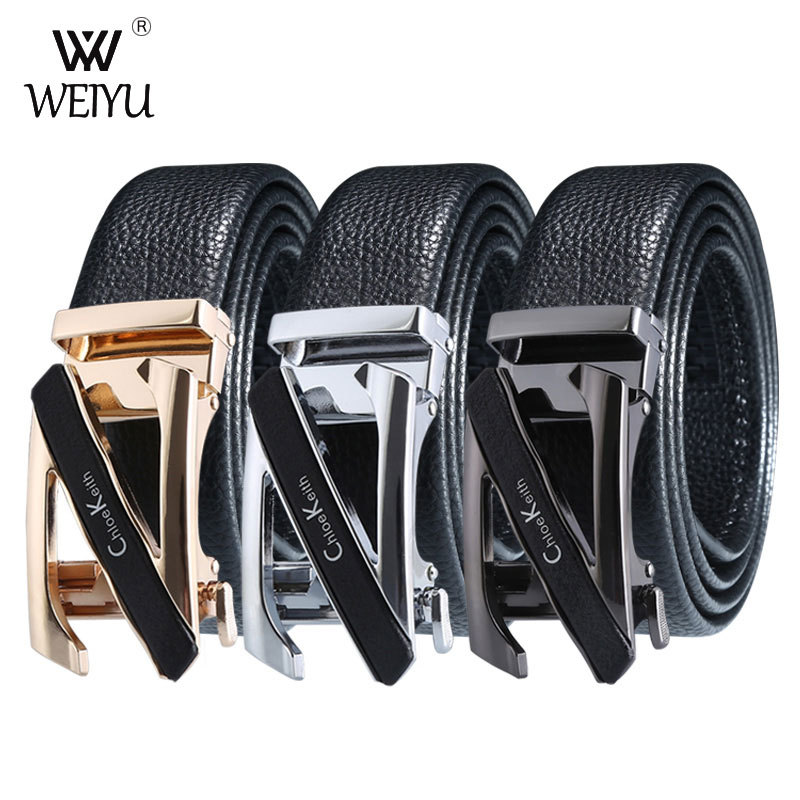 Litchi patterned for men's top layer leather alloy automatic buckle youth business and leisure belt_voghion.com
