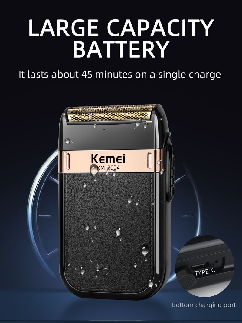 Kemei Elektrorasierer für Männer, wasserdicht, mit zwei Klingen, kabelloser Rasierer mit hin- und hergehender Klinge, wiederaufladbarer Rasierer über USB, Friseurtrimmer_voghion.com