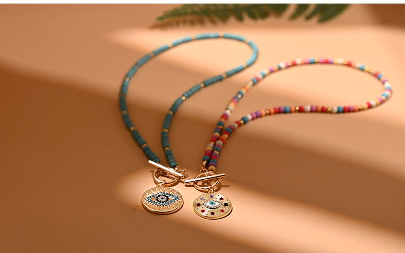 Hot Sales 4mm Colorful Stone Choker for Women Round Evil Charm Pendant Necklace Fashion New Daily Jewelry_voghion.com