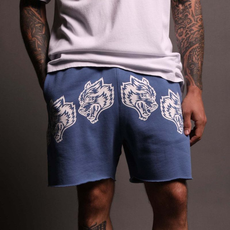 Men's Clothing New Pure Cotton Terry Casual Shorts Personality Wolf Head Print Pants Sweat Absorbent Breathable Men's Casual Pants_voghion.com