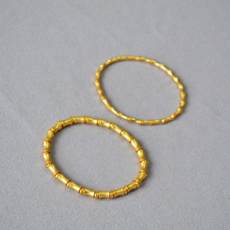 China-Chic New Chinese Popular Literature And Art Brass Ancient Gold Plated Frosted Bamboo Knot Elastic Bracelet Rising_voghion.com