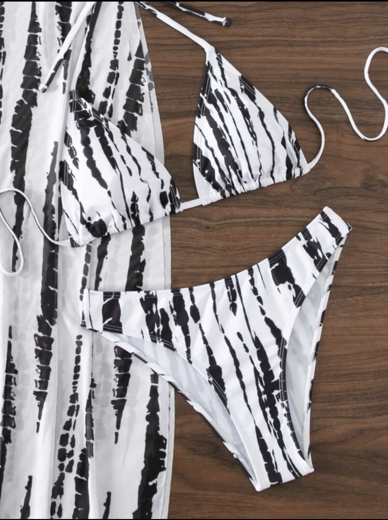 Maillot de bain trois pièces sexy, jupe longue, bikini imprimé en maille, pour femme_voghion.com