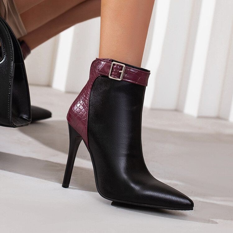 2022 European and American style pointed thin heel fashion women's boots leopard print short boots foreign trade large size color matching short boots_voghion.com