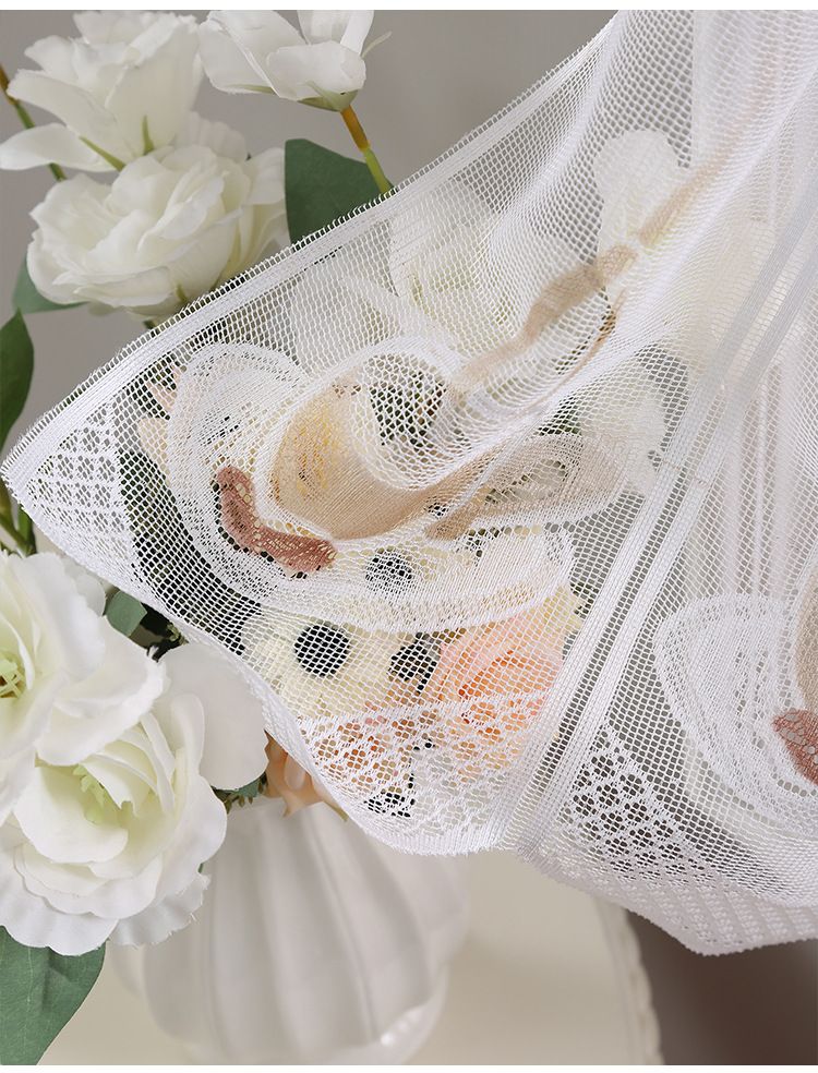 Sheer Lace Curtain For Kitchen, Bathroom & Balcony, 3 Sizes (150×45/180×45/225×45cm), White Polyester Voile Partition Drape With Scalloped Edge_voghion.com