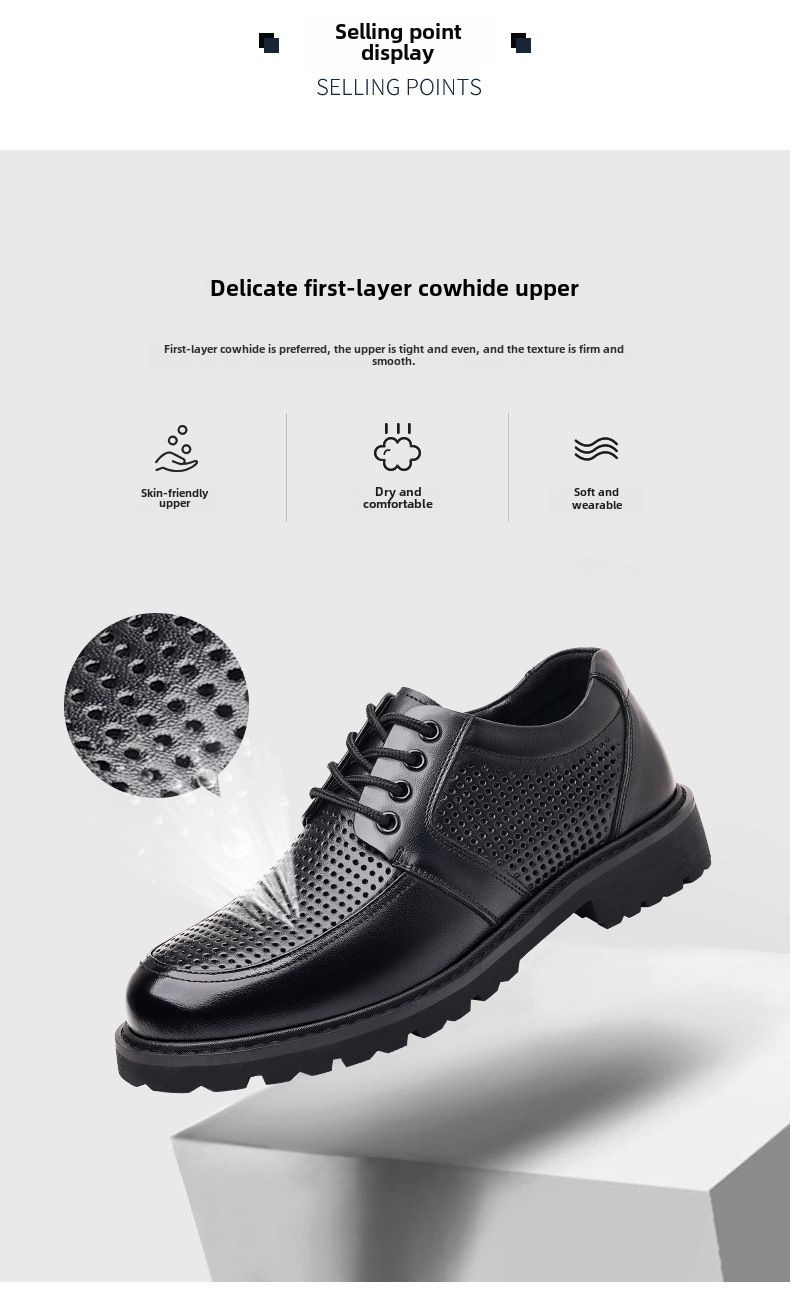 Zapatos casuales de cuero Sandalias transpirables de piel de vaca para hombre Zapatos de vestir de negocios de cuero hueco_voghion.com
