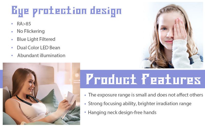 Night LED lighting book USB charging three color folding dual head hanging neck reading light_voghion.com