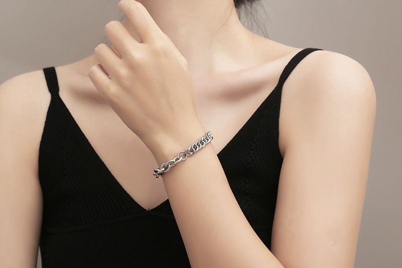 Men And Women's Jewelry Titanium Steel Geometric Chain Bracelet, Unisex Hip Hop Minimalist Cuban Link Bracelet, Stylish And Durable Steel_voghion.com