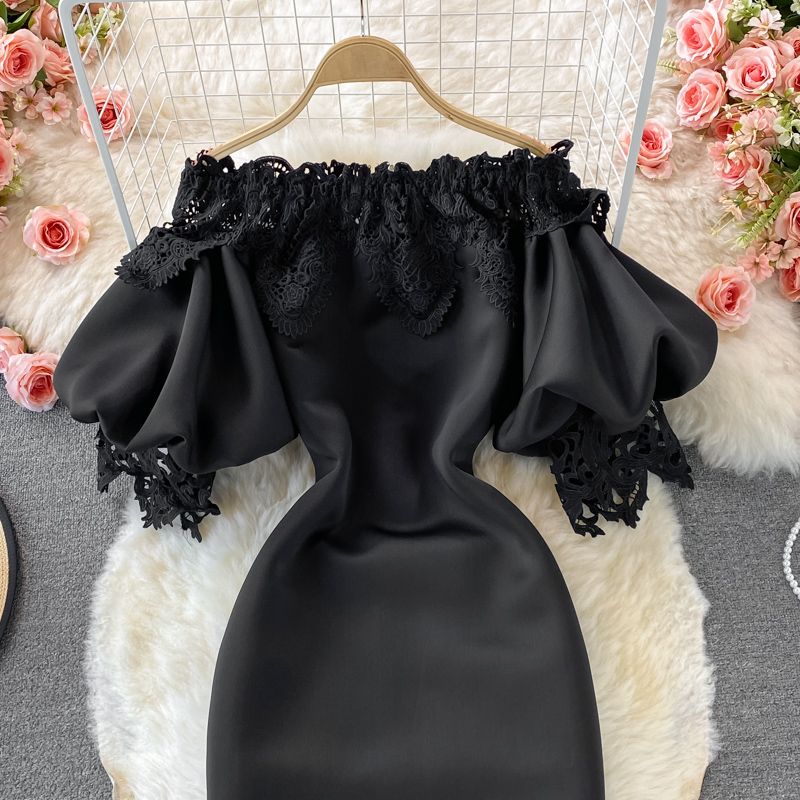 Îmbrăcăminte pentru femei Umăr retro lanternă rochie expusă rochie cu talie fustă înfășurată rochie cu o mânecă rochie rochie roșie antică cu guler cu fustă lungă_voghion.com