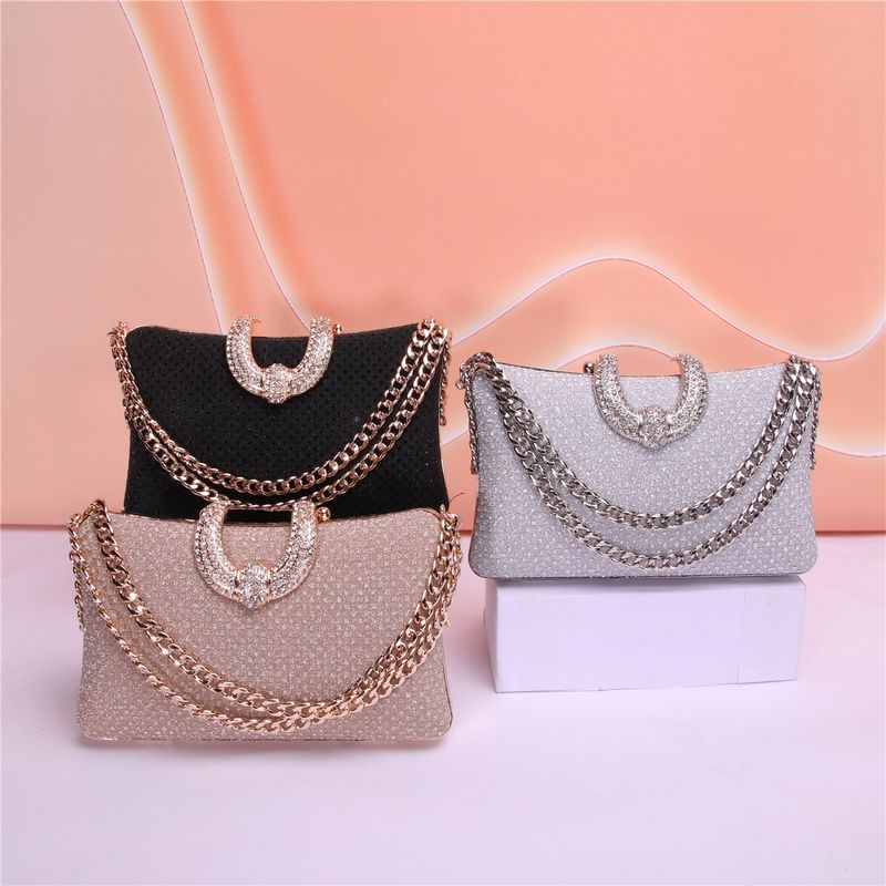 New Fine Glitter Double Chain Decoration Metal Pillow Shaped Handbag Party_voghion.com