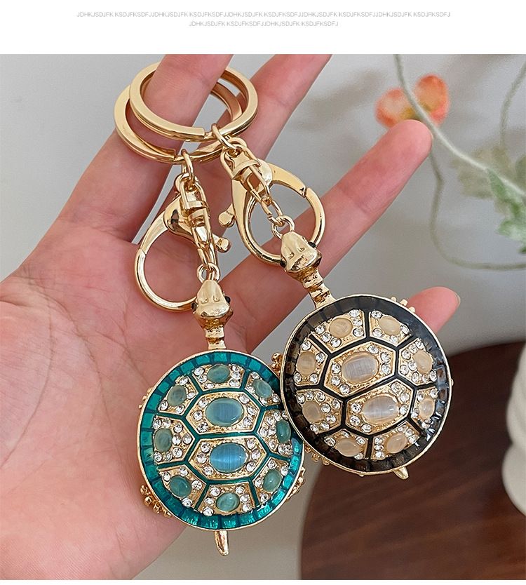 Porte-clés de voiture en forme de tortue avec pierre œil de chat incrustée de diamants, coloré et créatif_voghion.com