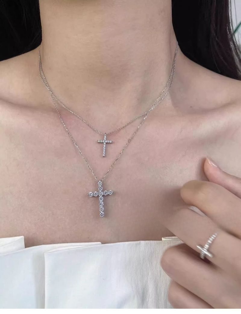 Collana con croce in argento puro e zirconi per donna 2025, nuova catena per clavicola di lusso leggera e di alta qualità_voghion.com