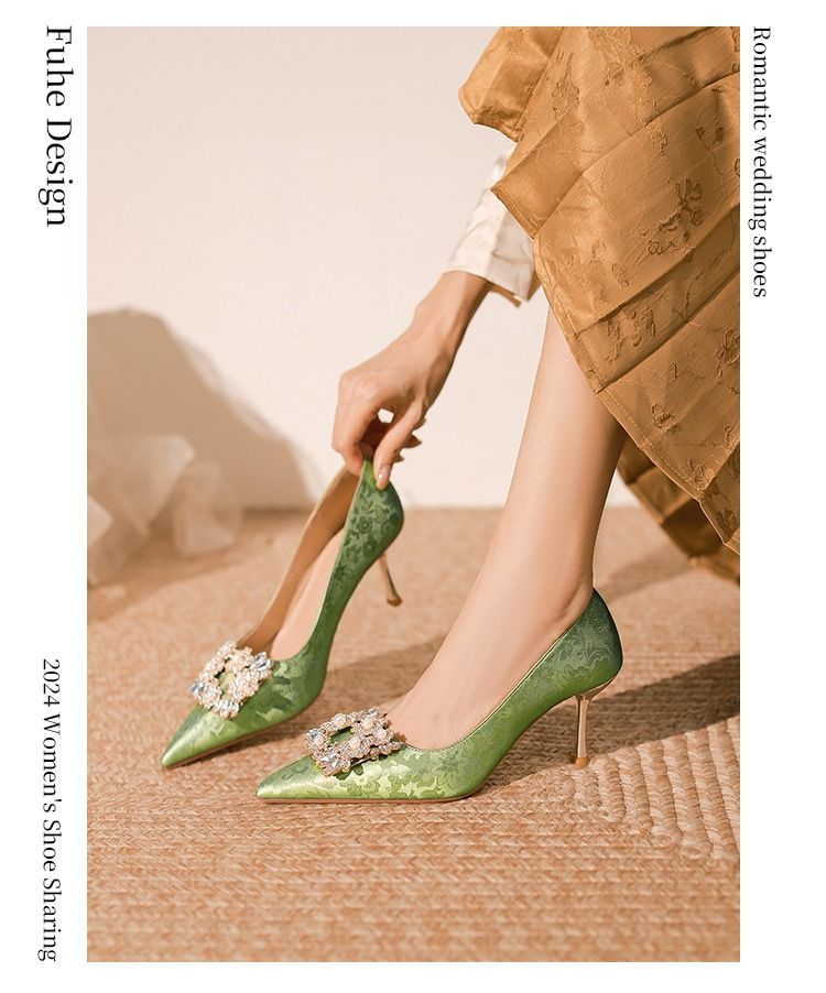 Scarpe da sposa con tacco sottile a punta e strass, perle, da donna, da sposa e da damigella d'onore, per pendolari, con tacco professionale da donna_voghion.com
