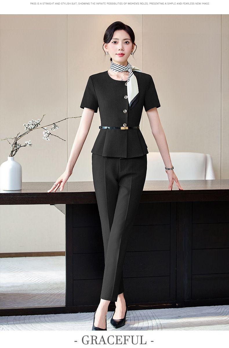 Abito professionale estivo a maniche corte per donna, salone di bellezza, reception, reception dell'hotel, abbigliamento da lavoro, gioielleria_voghion.com