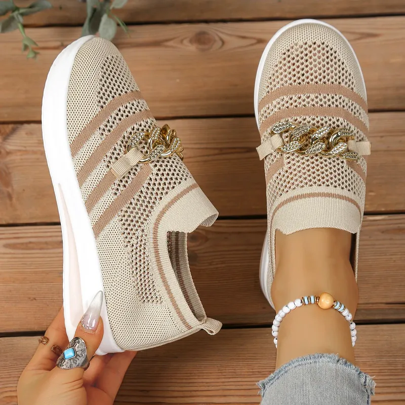 Nuova scarpa singola grande con tacco a spillo in catena di metallo, suola spessa, traspirante e leggera, in rete, per scarpe casual da donna_voghion.com