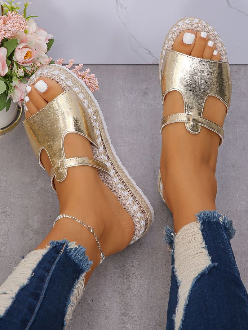 Women's Shoes large size rope bottom platform thick bottom women's sandals buckle one word wedge heel fish mouth sandals_voghion.com